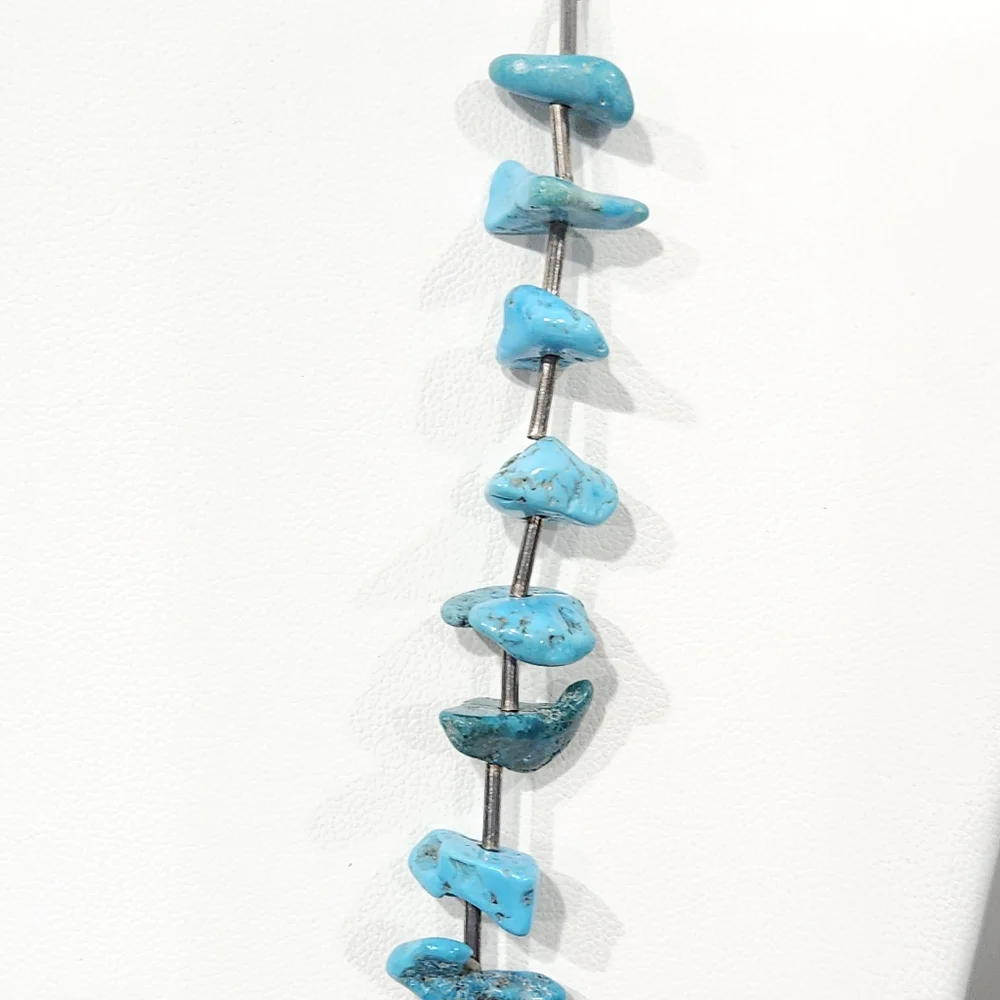 Vintage Southwestern Turquoise Nuggets Sterling Silver Heishi Bead Necklace